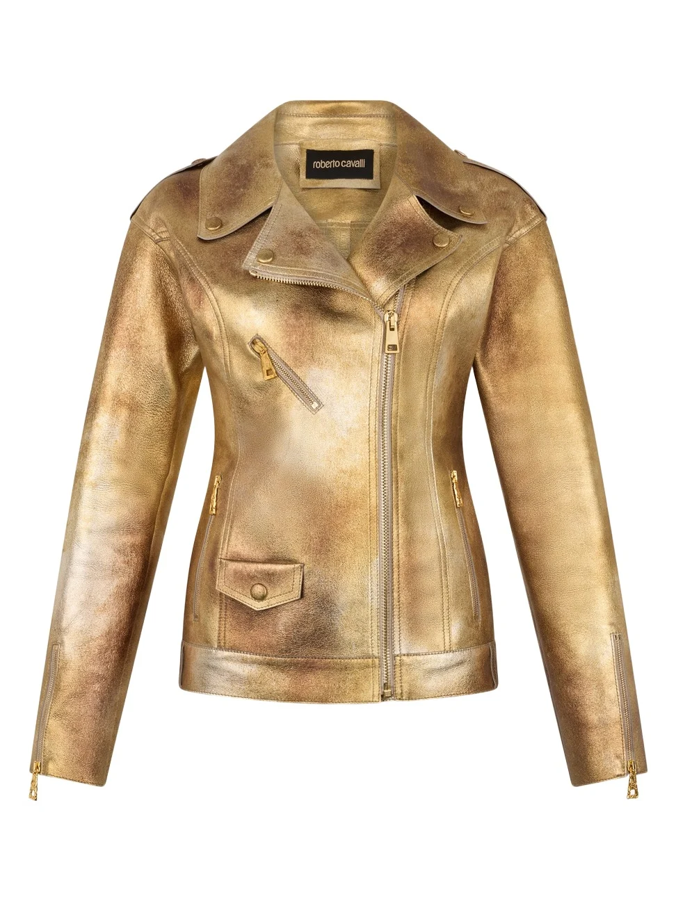Gold Laminated Leather Biker Jacket Gold Laminated Leather Biker Jacket