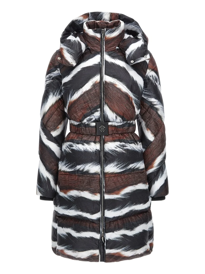 Animalier print puffer jacket with belt Animalier print puffer jacket with belt