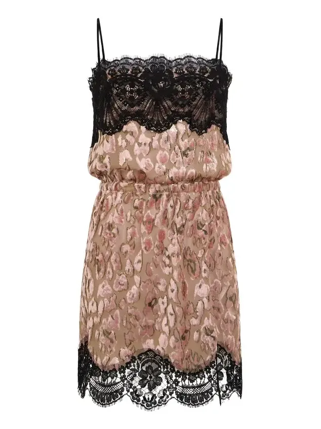 Silk Mini Dress With Lace Inserts