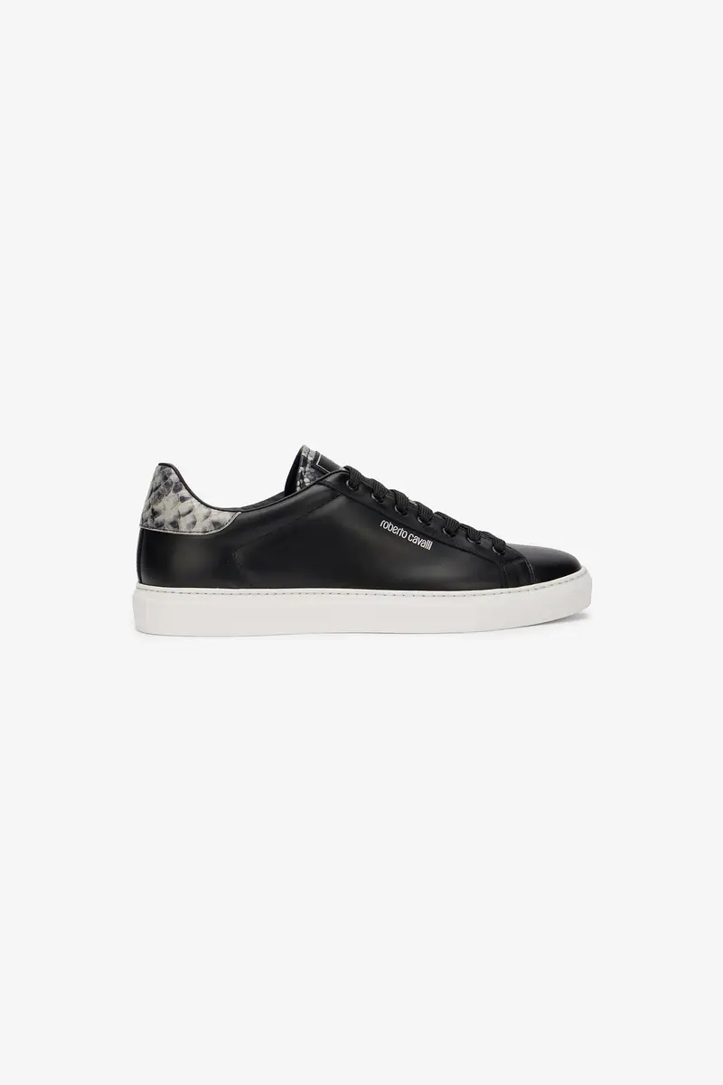 Roberto Cavalli Black Leather Sneaker With Snakeskin-Effect Detail | Thumbnail 2