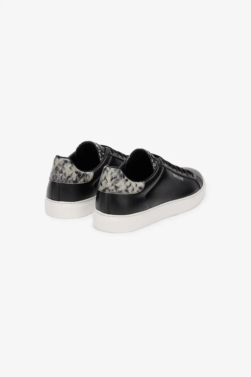 Roberto Cavalli Black Leather Sneaker With Snakeskin-Effect Detail | Thumbnail 3