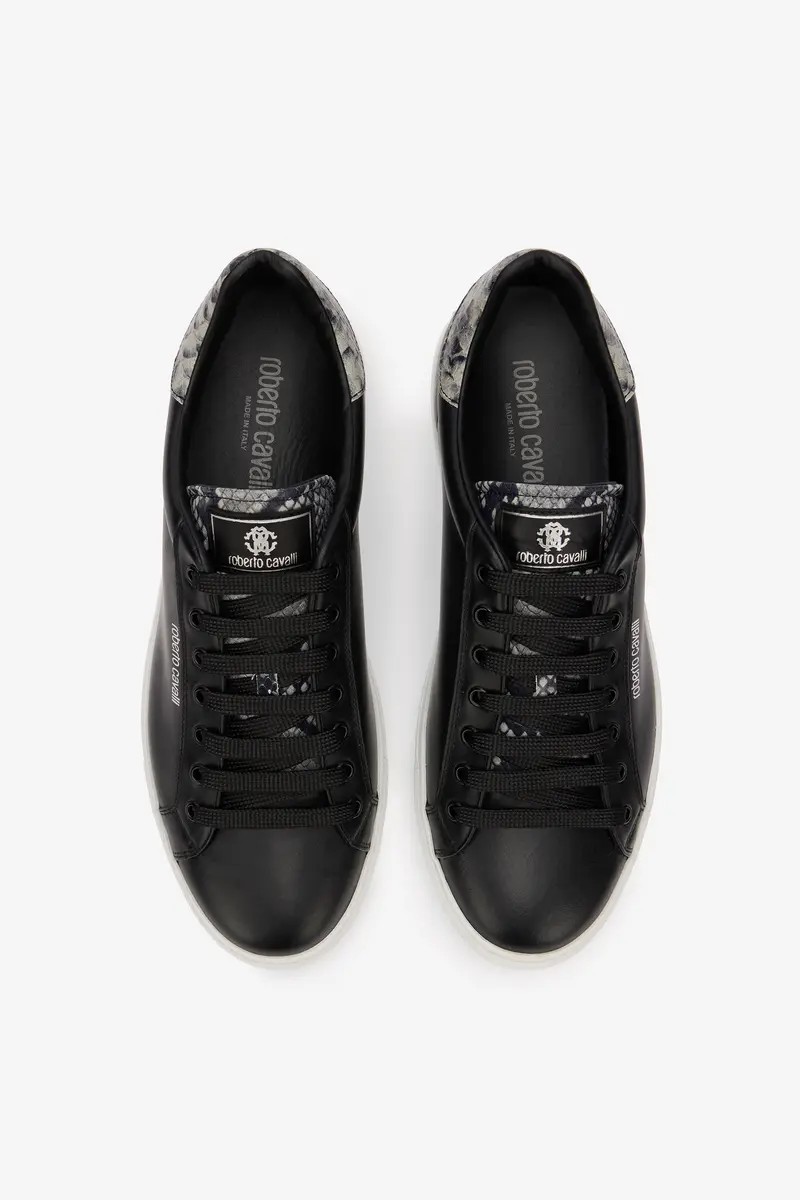 Roberto Cavalli Black Leather Sneaker With Snakeskin-Effect Detail | Thumbnail 4