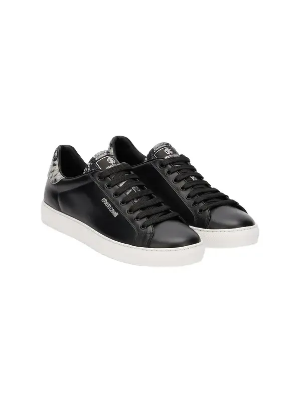 Roberto Cavalli Black Leather Sneaker With Snakeskin-Effect Detail