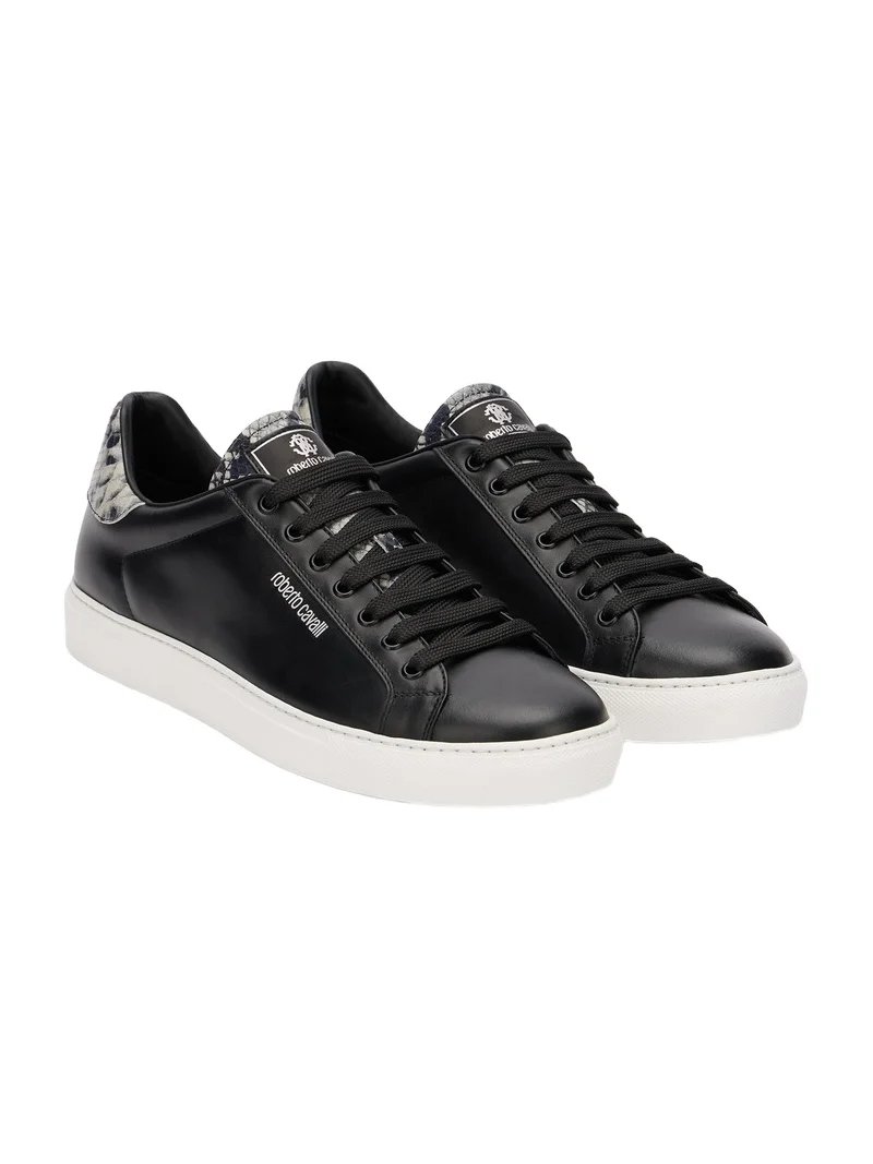 Black Leather Sneaker With Snakeskin-Effect Detail Black Leather Sneaker With Snakeskin-Effect Detail
