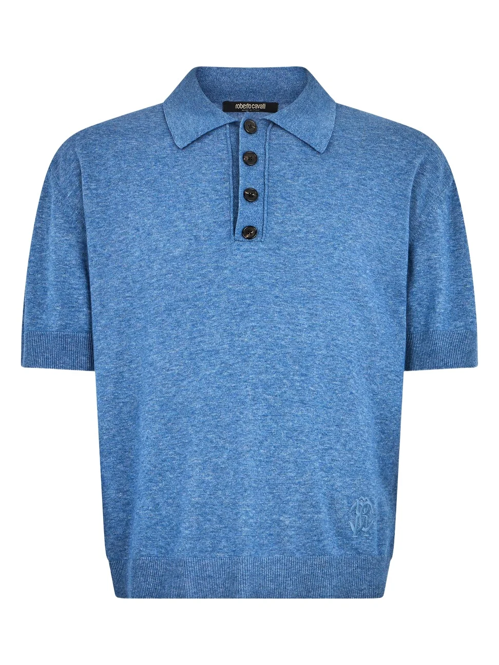 Blue Knit Polo Shirt with Embroidered Logo Blue Knit Polo Shirt with Embroidered Logo