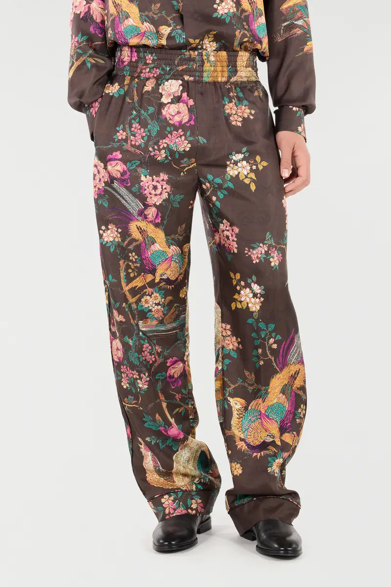 Roberto Cavalli Silk Pants With Oriental Bird Print | Thumbnail 2 Roberto Cavalli Silk Pants With Oriental Bird Print | Thumbnail 2