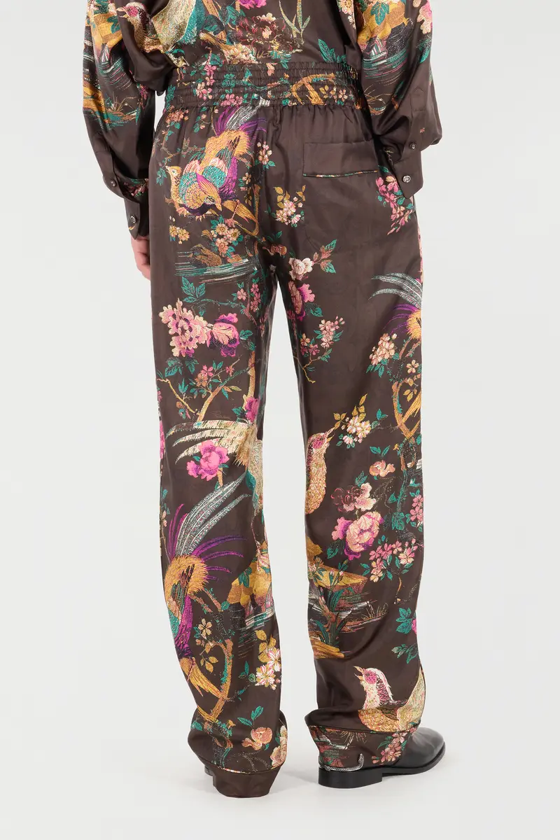 Roberto Cavalli Silk Pants With Oriental Bird Print | Thumbnail 3 Roberto Cavalli Silk Pants With Oriental Bird Print | Thumbnail 3