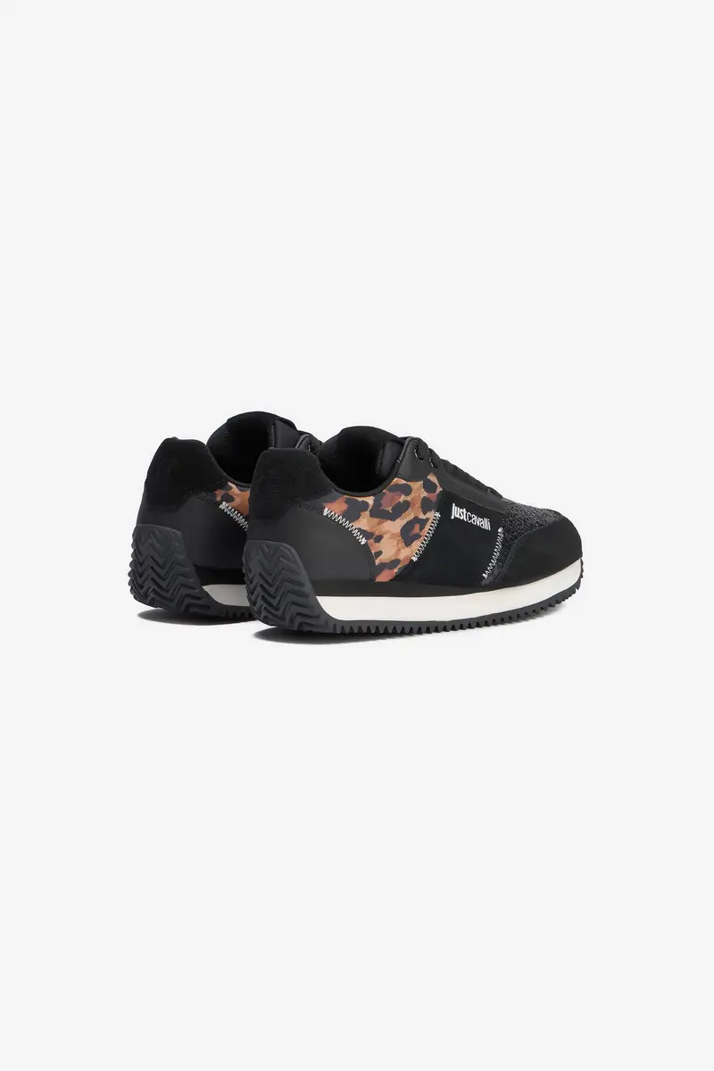 Roberto Cavalli Black Sneakers with Jaguar Skin and Glitter Insert | Thumbnail 3 Roberto Cavalli Black Sneakers with Jaguar Skin and Glitter Insert | Thumbnail 3