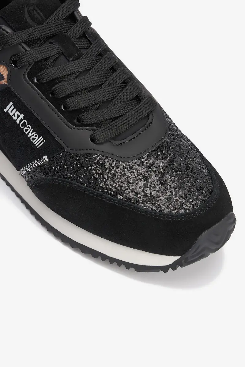 Roberto Cavalli Black Sneakers with Jaguar Skin and Glitter Insert | Thumbnail 5 Roberto Cavalli Black Sneakers with Jaguar Skin and Glitter Insert | Thumbnail 5
