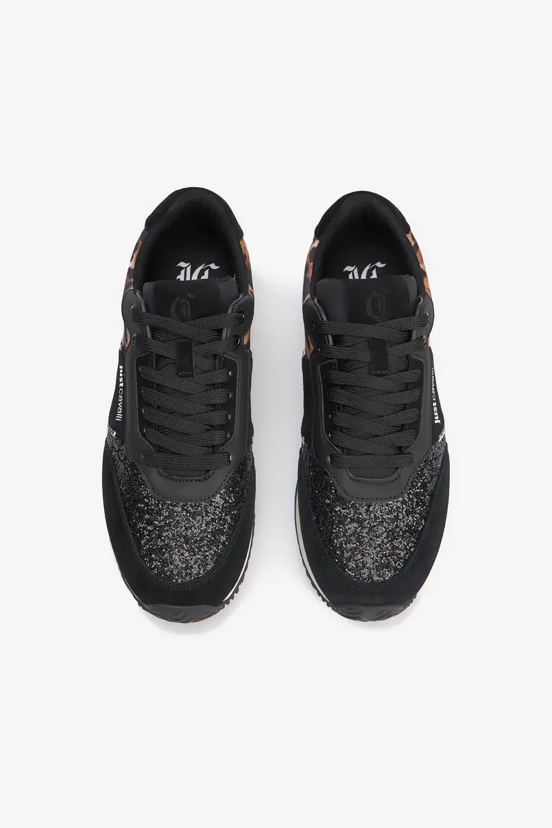 Roberto Cavalli Black Sneakers with Jaguar Skin and Glitter Insert | Thumbnail 6 Roberto Cavalli Black Sneakers with Jaguar Skin and Glitter Insert | Thumbnail 6