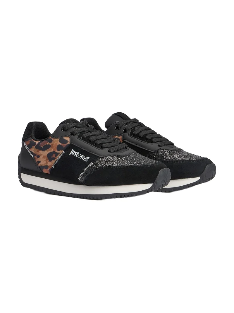 Black Sneakers with Jaguar Skin and Glitter Insert Black Sneakers with Jaguar Skin and Glitter Insert