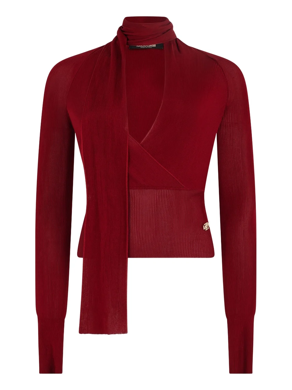 Roberto Cavalli Dark Red Wrap-Over Sweater
