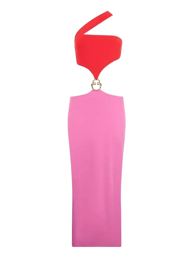 Long Asymmetric Dress with Jewel Detail Long Asymmetric Dress with Jewel Detail