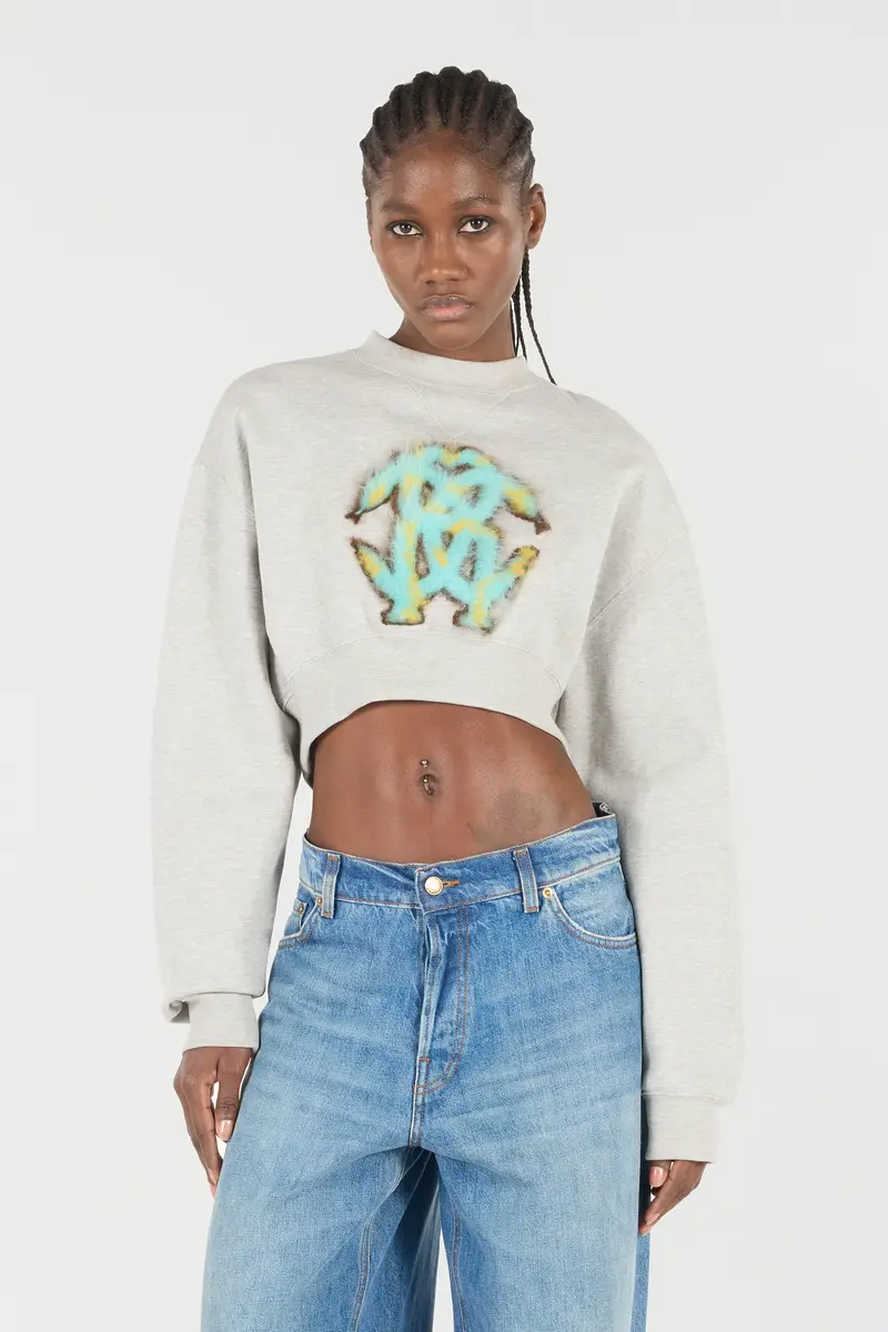 Roberto Cavalli Cropped Sweatshirt With Mirror Snake Monogram | Thumbnail 2 Roberto Cavalli Cropped Sweatshirt With Mirror Snake Monogram | Thumbnail 2