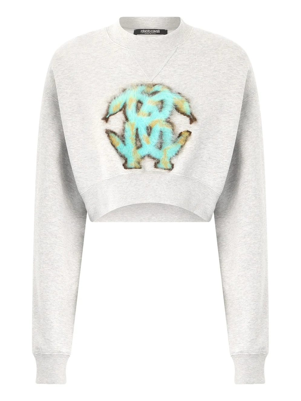 Roberto Cavalli Cropped Sweatshirt With Mirror Snake Monogram