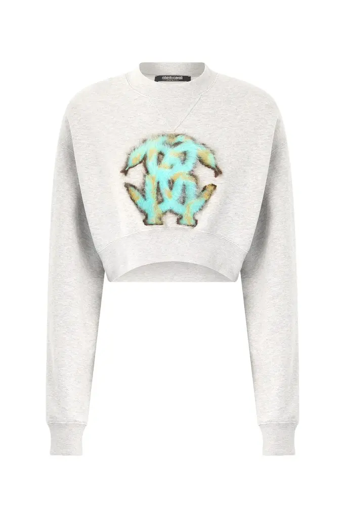 Roberto Cavalli Cropped Sweatshirt With Mirror Snake Monogram