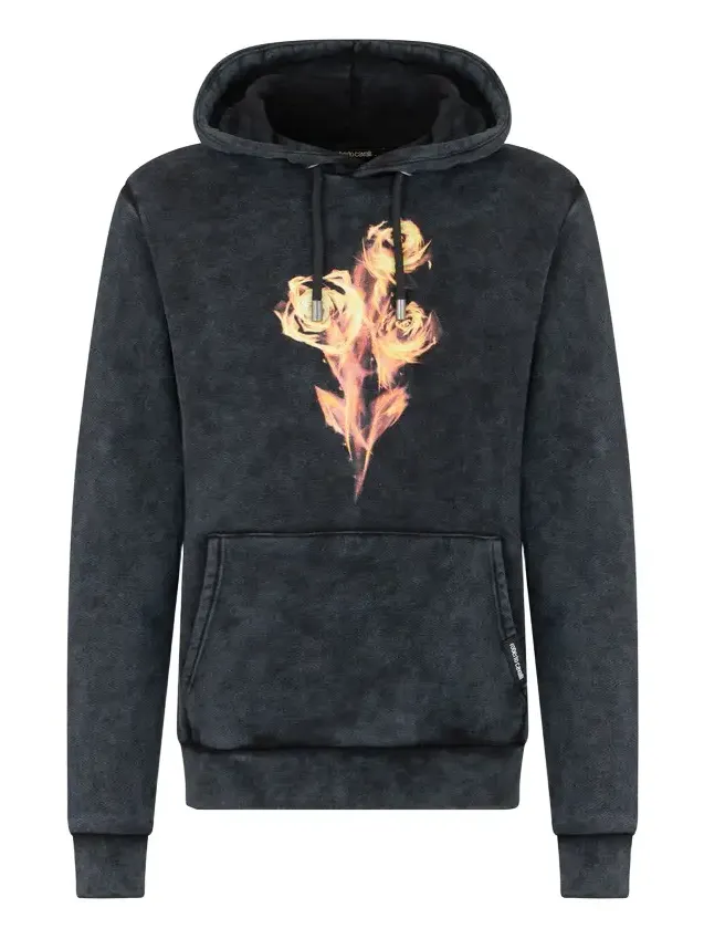 Black Sweatshirt with Printed Roses Black Sweatshirt with Printed Roses