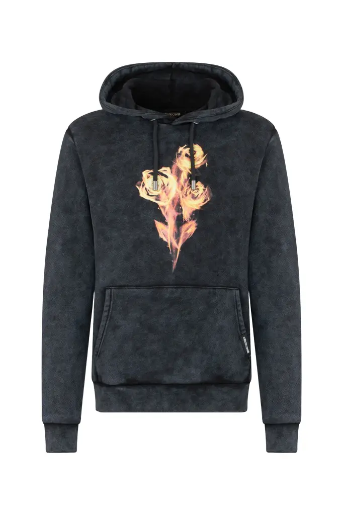 Roberto Cavalli Black Sweatshirt with Printed Roses | Image 1 Roberto Cavalli Black Sweatshirt with Printed Roses | Image 1