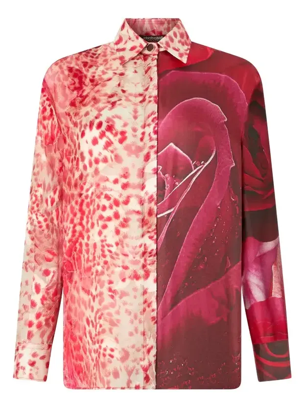 Shirt With Jaguar Skin And Rose Print