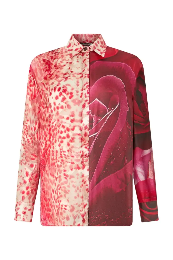 Shirt With Jaguar Skin And Rose Print Shirt With Jaguar Skin And Rose Print