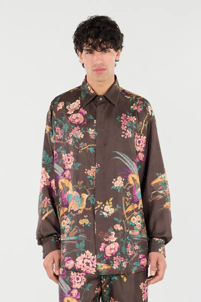 Roberto Cavalli Silk Shirt With Oriental Bird Print | Thumbnail 2 Roberto Cavalli Silk Shirt With Oriental Bird Print | Thumbnail 2