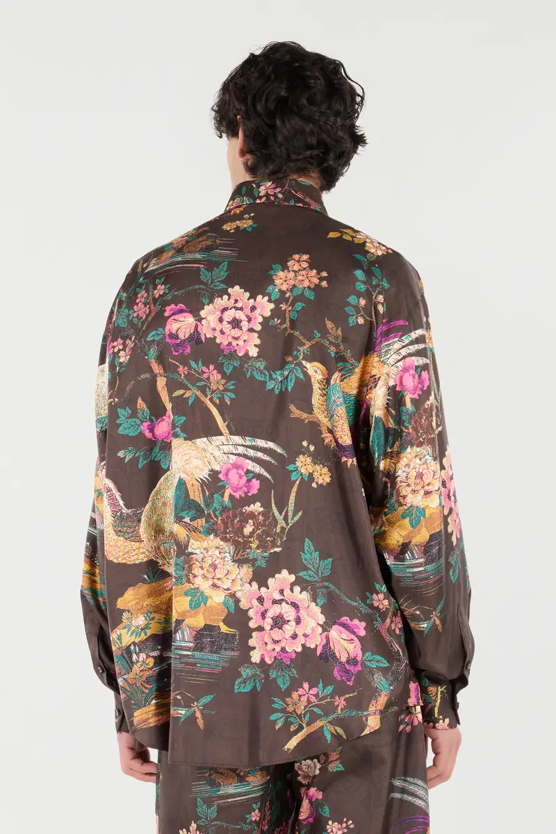 Roberto Cavalli Silk Shirt With Oriental Bird Print | Thumbnail 3 Roberto Cavalli Silk Shirt With Oriental Bird Print | Thumbnail 3