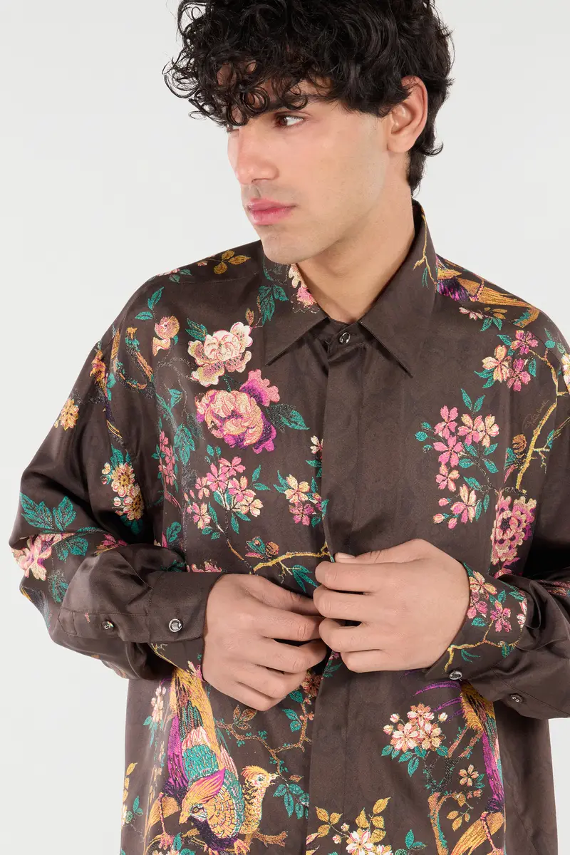 Roberto Cavalli Silk Shirt With Oriental Bird Print | Thumbnail 5 Roberto Cavalli Silk Shirt With Oriental Bird Print | Thumbnail 5