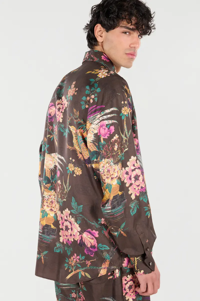 Roberto Cavalli Silk Shirt With Oriental Bird Print | Thumbnail 6 Roberto Cavalli Silk Shirt With Oriental Bird Print | Thumbnail 6