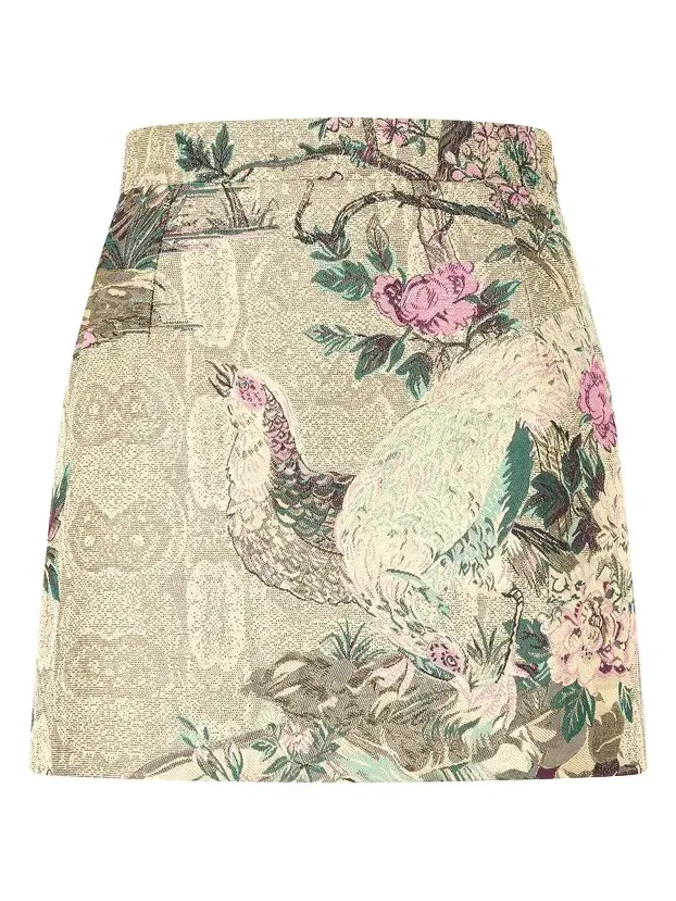 Roberto Cavalli Miniskirt With Oriental Bird Print
