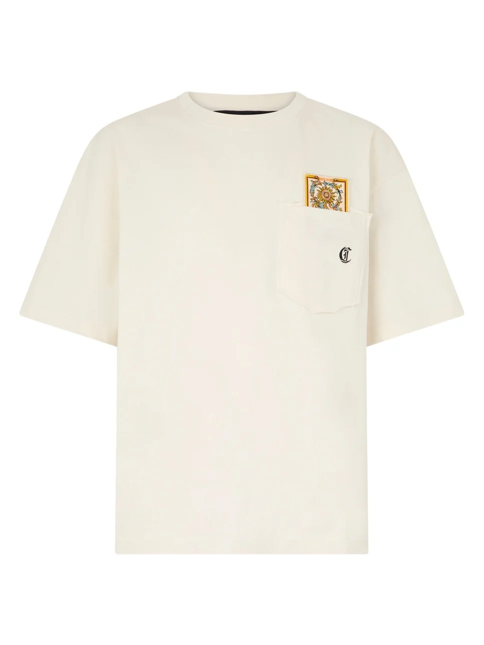 Roberto Cavalli Ivory T-Shirt With Embroidered Persian Tarot Detail