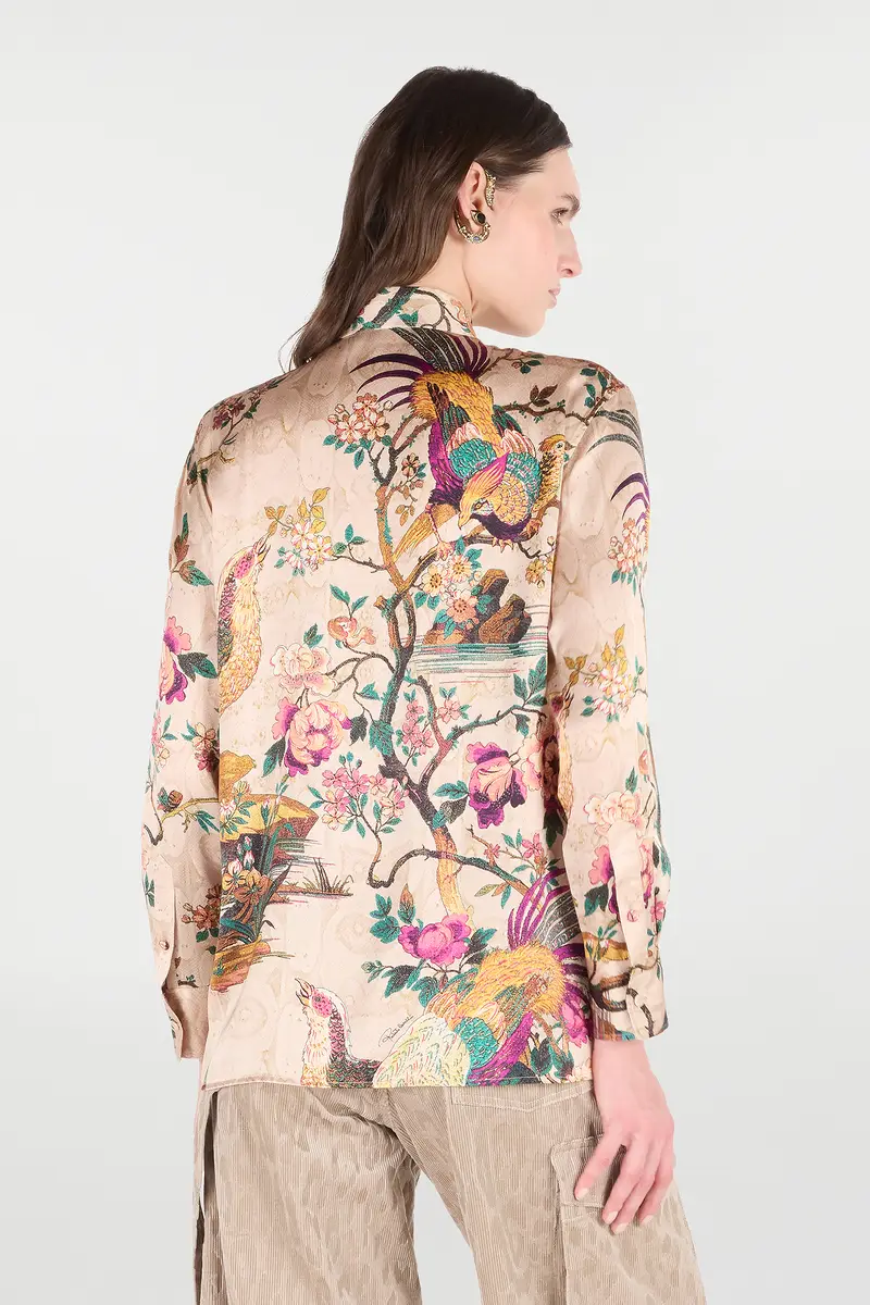 Roberto Cavalli Silk Shirt With Oriental Bird Print | Thumbnail 3 Roberto Cavalli Silk Shirt With Oriental Bird Print | Thumbnail 3