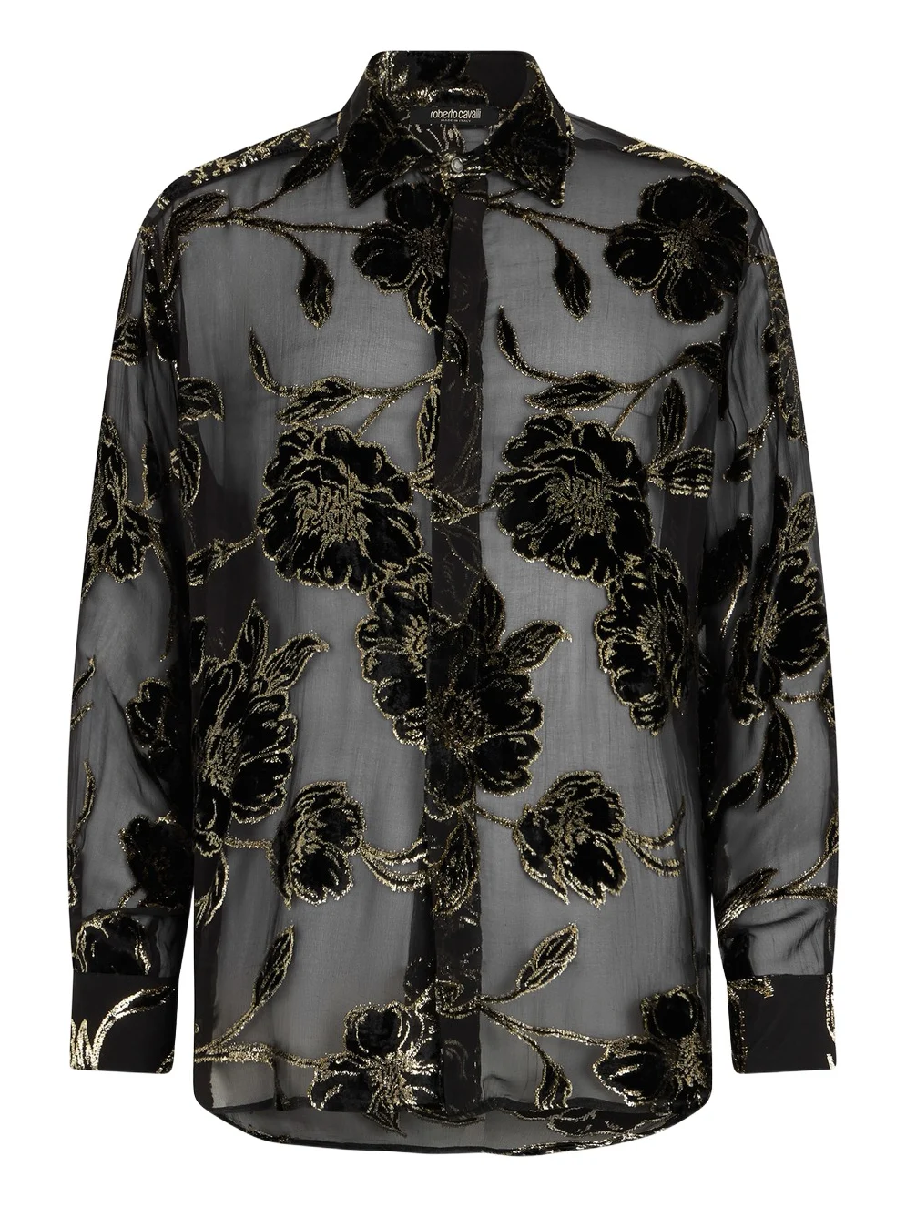 Black and Gold See-Through Shirt with Floral Pattern Black and Gold See-Through Shirt with Floral Pattern