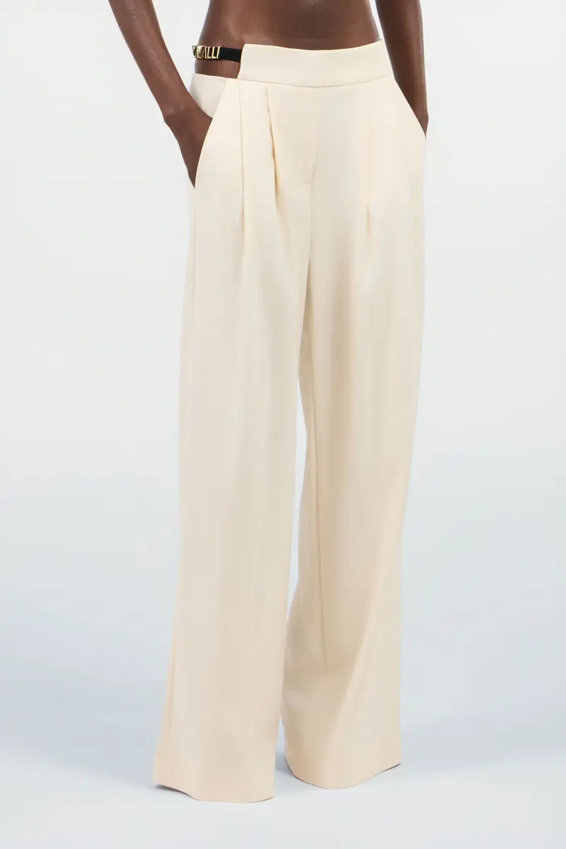 Roberto Cavalli Cream Wide-Leg Trousers With Cut-Out | Thumbnail 2 Roberto Cavalli Cream Wide-Leg Trousers With Cut-Out | Thumbnail 2