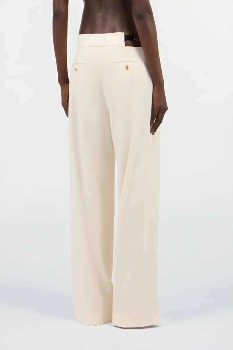 Roberto Cavalli Cream Wide-Leg Trousers With Cut-Out | Thumbnail 3 Roberto Cavalli Cream Wide-Leg Trousers With Cut-Out | Thumbnail 3