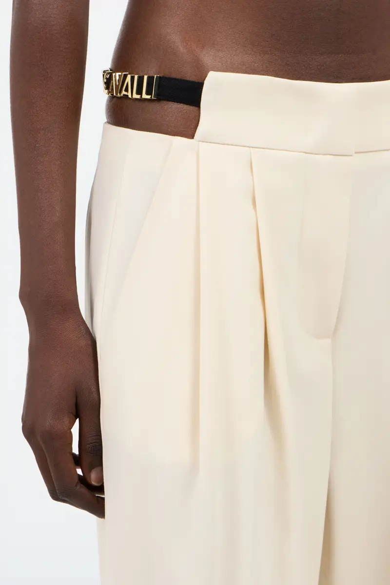 Roberto Cavalli Cream Wide-Leg Trousers With Cut-Out | Thumbnail 5 Roberto Cavalli Cream Wide-Leg Trousers With Cut-Out | Thumbnail 5