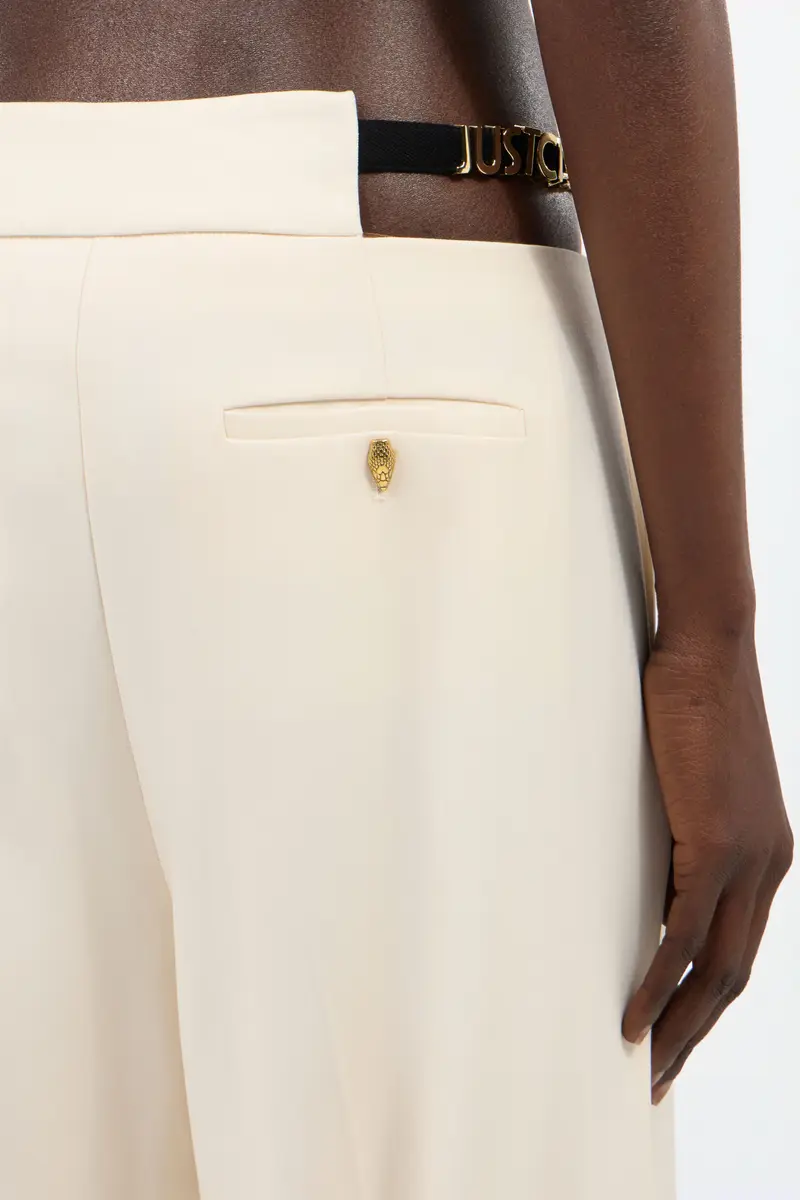Roberto Cavalli Cream Wide-Leg Trousers With Cut-Out | Thumbnail 6 Roberto Cavalli Cream Wide-Leg Trousers With Cut-Out | Thumbnail 6