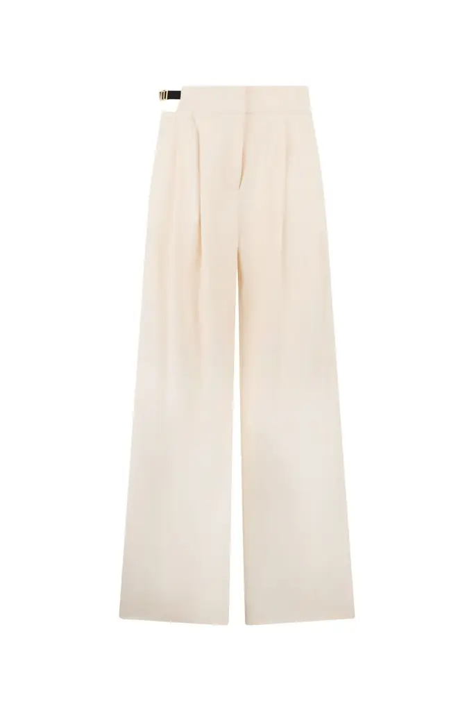 Roberto Cavalli Cream Wide-Leg Trousers With Cut-Out