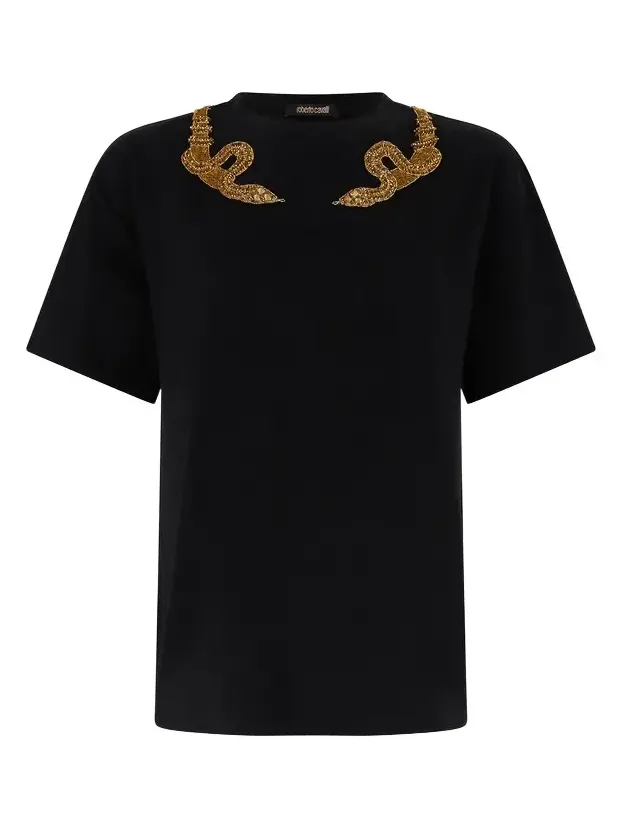 Black T-Shirt with Snake Embroidery Black T-Shirt with Snake Embroidery