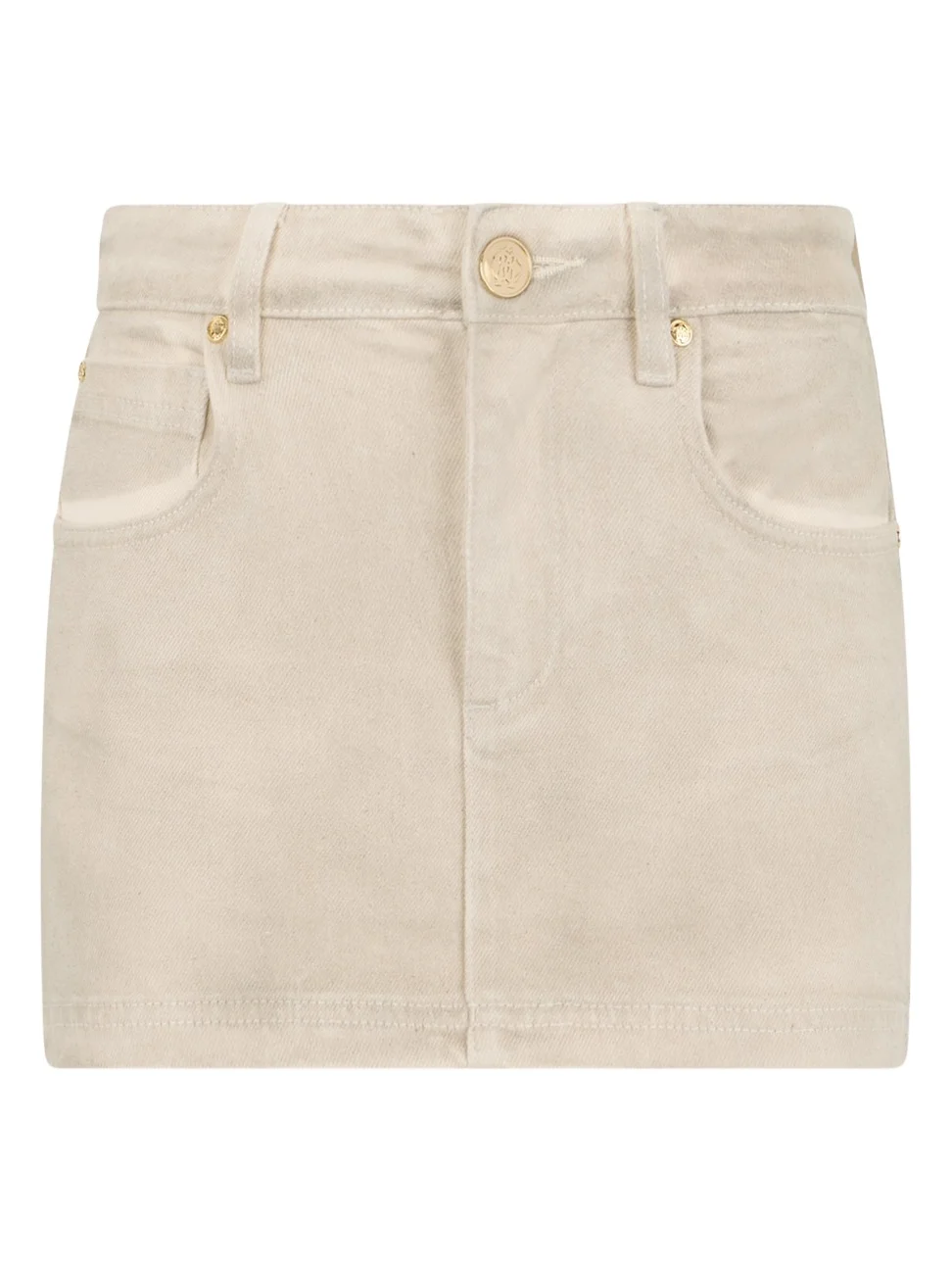 Roberto Cavalli Beige Denim Mini Skirt With Rhinestone Embellishment