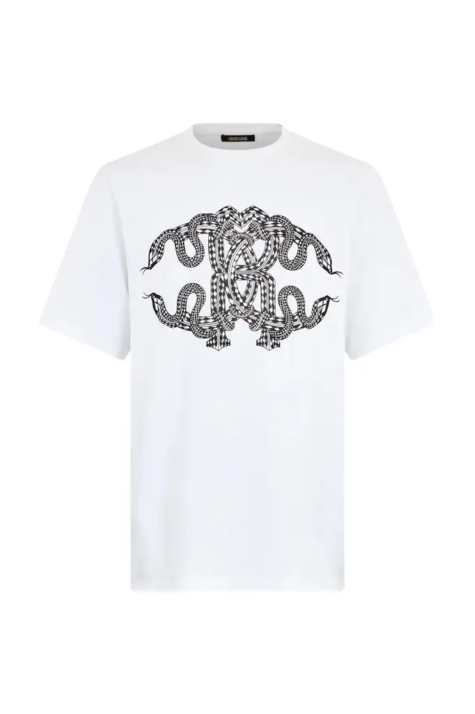 Roberto Cavalli Snake-Print Cotton T-shirt | Image 1 Roberto Cavalli Snake-Print Cotton T-shirt | Image 1