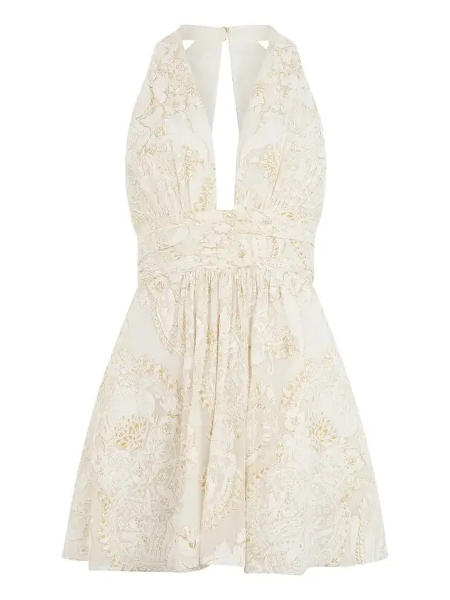 White Mini Dress with Ornamental Motif White Mini Dress with Ornamental Motif