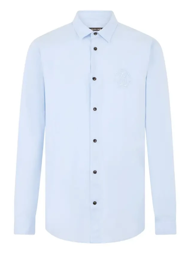 Roberto Cavalli Light Blue Shirt with Monogram RC Embroidery