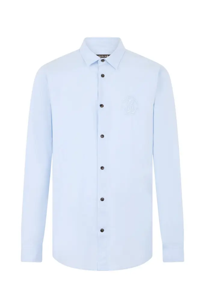 Roberto Cavalli Light Blue Shirt with Monogram RC Embroidery | Image 1 Roberto Cavalli Light Blue Shirt with Monogram RC Embroidery | Image 1