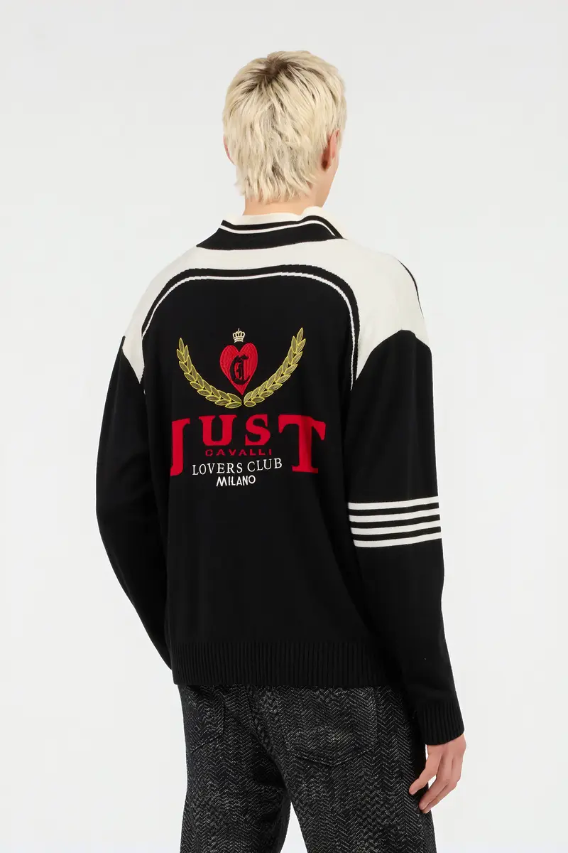 Roberto Cavalli Knit Cardigan with Polo Collar and Logo | Thumbnail 3 Roberto Cavalli Knit Cardigan with Polo Collar and Logo | Thumbnail 3