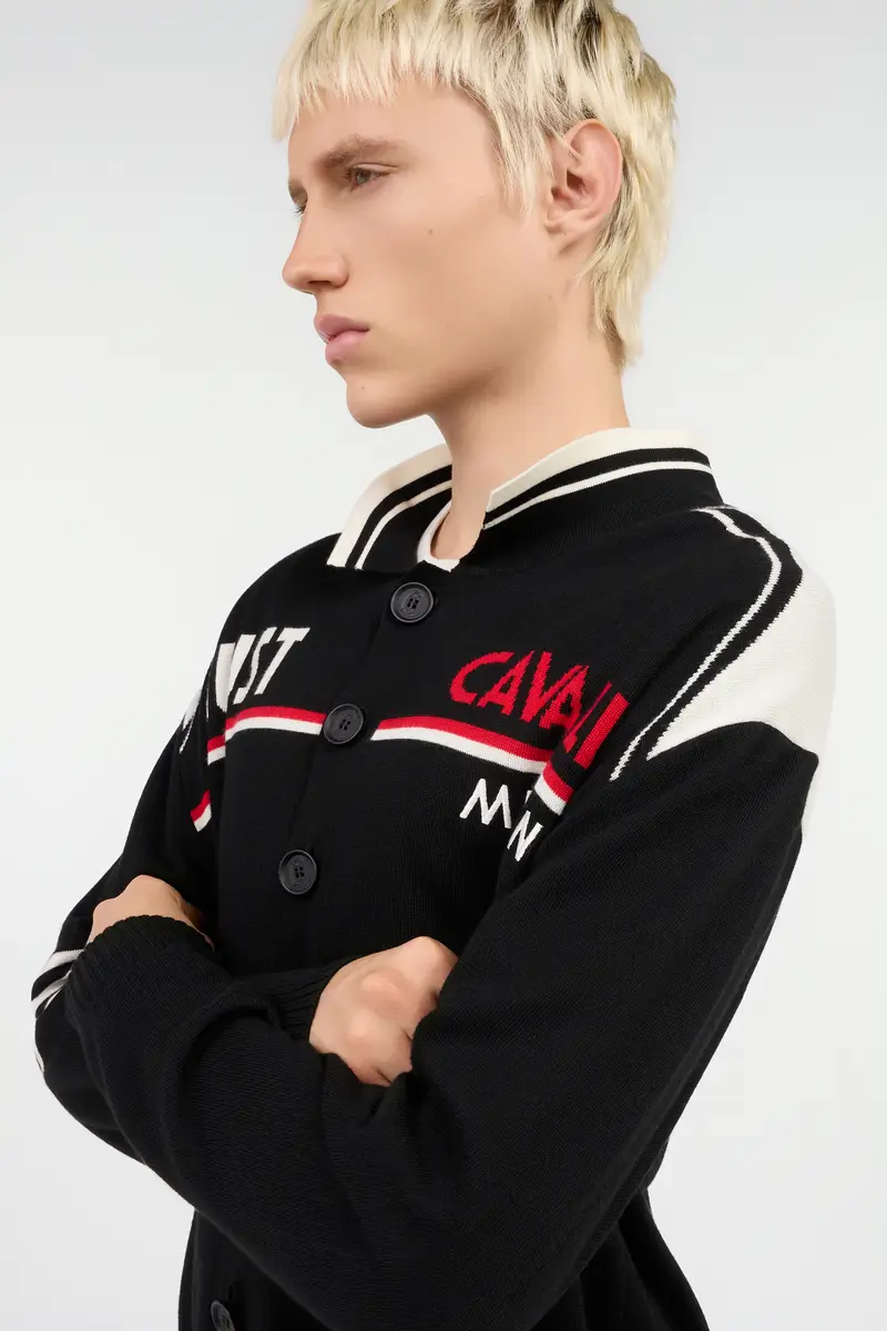 Roberto Cavalli Knit Cardigan with Polo Collar and Logo | Thumbnail 5 Roberto Cavalli Knit Cardigan with Polo Collar and Logo | Thumbnail 5