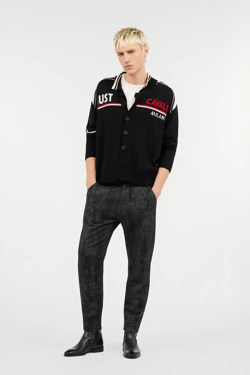 Roberto Cavalli Knit Cardigan with Polo Collar and Logo | Thumbnail 7 Roberto Cavalli Knit Cardigan with Polo Collar and Logo | Thumbnail 7