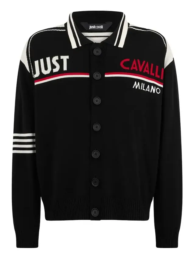 Knit Cardigan with Polo Collar and Logo Knit Cardigan with Polo Collar and Logo