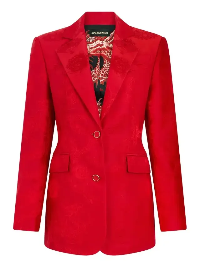 Roberto Cavalli Dark Red Jacket with Dragon Motif