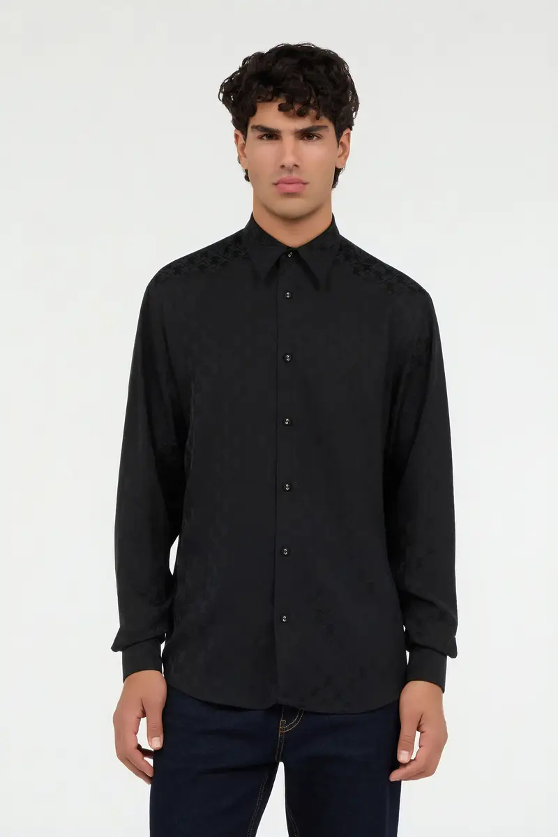 Roberto Cavalli Black shirt with all-over Monogram Mirror Snake | Thumbnail 2 Roberto Cavalli Black shirt with all-over Monogram Mirror Snake | Thumbnail 2