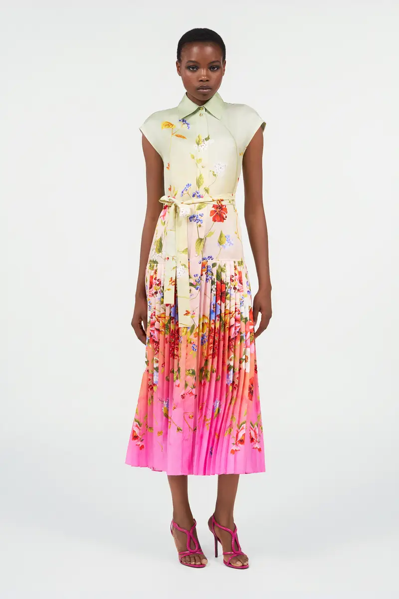Roberto Cavalli Long Silk Dress with Miami Flowers Print | Thumbnail 2 Roberto Cavalli Long Silk Dress with Miami Flowers Print | Thumbnail 2
